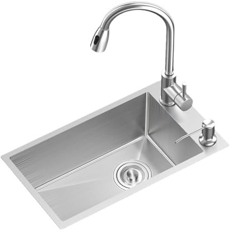 Edelstahl-Küchenspüle Einbeckenspüle Einbauwaschbecken für die Küche Großes Unterbaubecken Ausziehbare Armaturen; Rundum-Reinigung (Size : 52x38cm(20.47x14.96in))