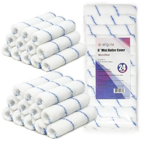 Allgala Mini Paint Roller 6 Mini 3/8 Nap Shedless Microfiber Roller Cover for Door Trim Furniture Cabinets - 24 Pack
