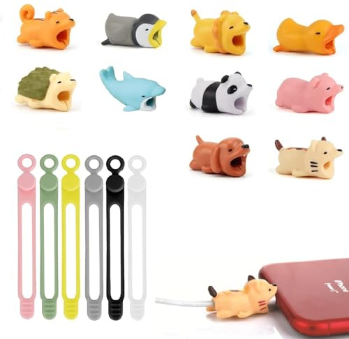 Söta djurkabelbett, laddningsskydd, kabelskydd, kabelskydd, multifunktionell kabelorganisatör, 16 st återanvändbara silikonband för dataledningar USB-laddarkabel