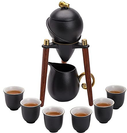 NOALED Ceramics Semi-automatic Tea Set, Kungfu Tea Set Rotary Water Outlet, Portable Handmade Lazy Tea Maker Teapot Kit with Porcelain Teapot, Teacups, Tea Strainer
