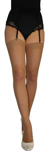 JUST BEAUTY TOUCH Calze a tinta unita, taglia S-3XL, da indossare con reggicalze e reggicalze, vestibilità comoda, da donna, altezza coscia, 20 denari, velate, Marrone chiaro, XL Plus