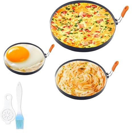 BigKing Omelette Ring for Griddle, Non-Stick Stainless Steel Pancake Mold, Egg Rings Molds with Handle and Oil Brush for Pancake Sandwiches Breakfast