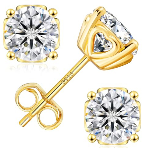 KRKC Moissanite Ohrringe für Damen, S925 Silber Diamant Ohrstecker 3/4/6-Krappen, 14K Gold/Weißgold vergoldet VVS1 D Farbe, 0,6/1/1,2/1,6/2/3 Karat Nickelfrei Rund Ohrschmuck