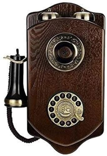 Tarjeta De Madera Inalámbrica Retro con Teléfono Fijo De Pared De Madera Retro Vintage con Cable,A