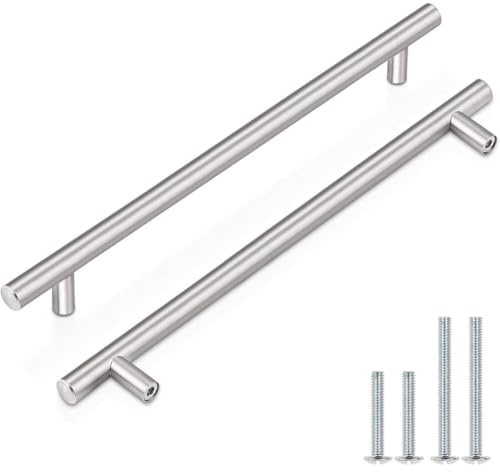 T Bar Kitchen Cupboard Handle - Black and Stainless Steel Door Cabinet Pulls for Drawers and Wardrobe | 2 Sized Screws Included (5, SS Silver, 160mm)