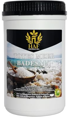 HAF® Premium döda havet badsalt för känslig och torr hud | Havssalt 100 % naturligt rent från Jordanien för stressminskning | Mineralsalt för god sömn och för kroppsvård | 1 kg i burk