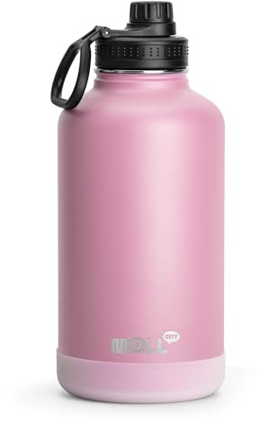 Mollcity Insulated Water Bottle 64 oz Stainless Steel Vacuum Wide Mouth Sports Water Bottle with Spout Lid-Reusable Metal Travel Water Flask for Men (Purple Pink)