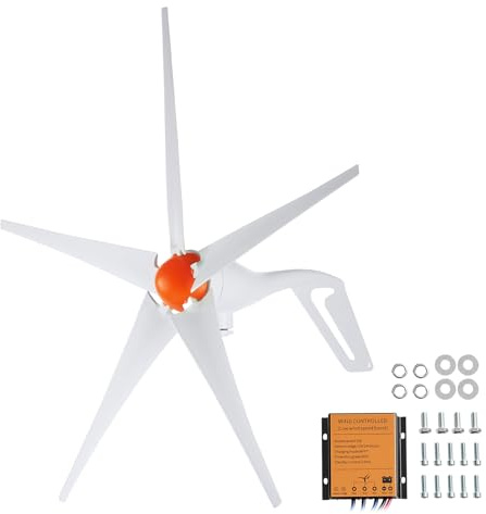 VEVOR Kit de Generador de Turbina Eólica 500 W 12 V 5 Palas Controlador MPPT Dirección del Viento Ajustable Velocidad de Arranque del Viento 2,5 m/s para Hogar, Granja, Vehículos Recreativos, Barcos