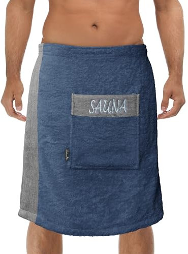 Lashuma Saunakilt Herren 55x140 cm | Lima Saunahandtuch mit Klettverschluss | Premium Saunatuch Blau - Jeansblau | Verschließbar & Langlebig
