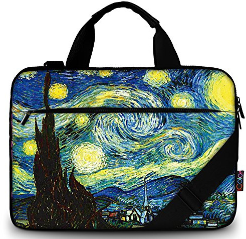 icolor 13 15 pollici borsa per computer portatile custodia protettiva con tracolla,15.6 tela computer portatile borsa porta taccuino borsa borsa messenger valigetta, Notte stellata, 12.6~13.3 Zoll