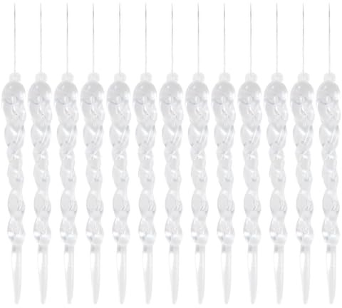 Clear Christmas Tree Pendants, Acrylic Crystal Christmas Hanging Set Icicle Hanging Ornaments with Strings for Xmas Tree Party Indoor Decorations (12Pcs)