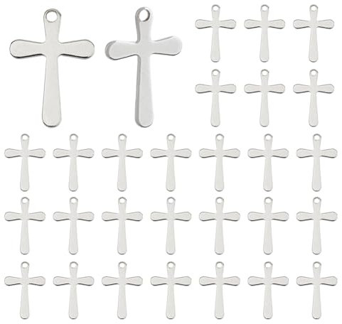 DICOSMETIC 200 Pezzi Mini Croce in Acciaio Inox Ciondolo Pendente Piccolo Bianco Carino Per La Produzione di Gioielli, Acciaio