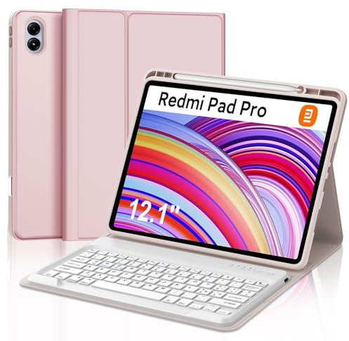 IVEOPPE Tastiera Redmi Pad Pad 12.1 2024, Cover Tastiera Bluetooth Senza fili Staccabile Magnetica Italiano QWERTY per Xiaomi Redmi pad Pro 12.1 Pollici, Rosa