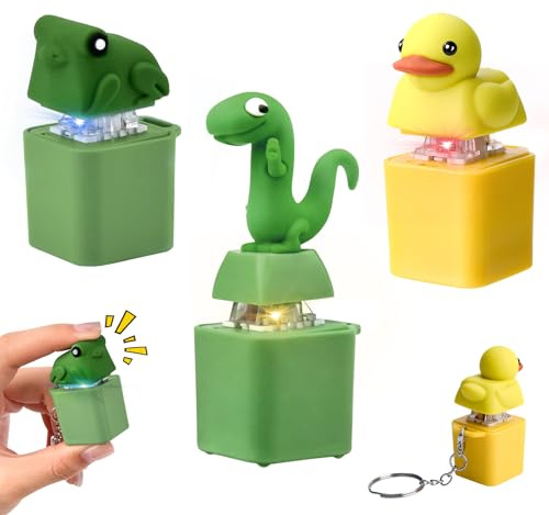 Frog Lizard Button Keyboard Fidget Toys, 3PCS Keyboard Stress Relief Toy | Quacking Duck Frog Croaking Keychain Keyring with Sound & LED Light, Anxiety Relief Toys for Boys Girls Desk Decor Gifts