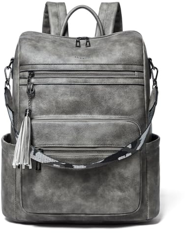 Shrrie Zaino per computer portatile da donna, 39 cm, alla moda, in pelle, impermeabile, stile casual, Bicolore Deep Gray, Medium, Zaini Tradizionali