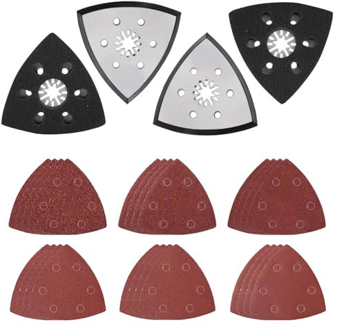 Set di 4 pezzi da 93 mm di Piastra di Levigatura Triangolare, Piastra di Levigatura Fine Multifunzionale con 24 Carte Vetrata Triangolari, per Levigare e Lucidare