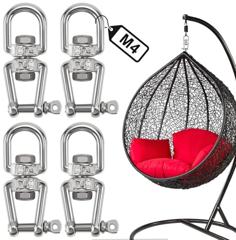 Mumjooyi Edelstahl Drehwirbel 4 Stück Drehring mit Doppeltem Ende und Schwenkauge Edelstahl 304 360°Swivel Haken M4 für Boxsack Hängesessel Schaukeln Baumschaukeln
