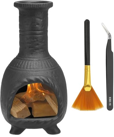 sourcing map Incense Burner, Ceramic Incense Holder Santo Holder Ash Catcher with Cleaning Brush Tweezer Decorative Bowl for Meditation Stick Aromatherapy Yoga, Large Black