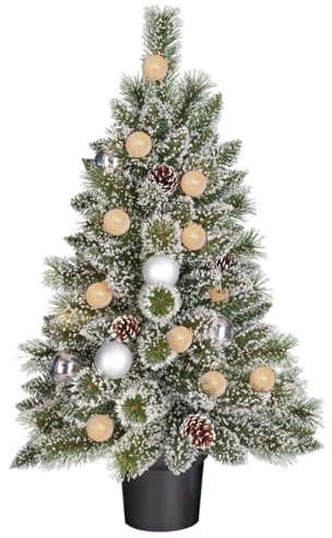 Black Box Trees Kaprun Künstlicher Weihnachtsbaum im Topf mit LED-Beleuchtung und Timerfunktion - H90 x Ø51 cm - Grün. Gold