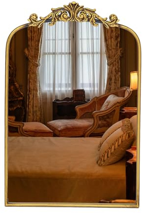 Awhtixbo 2er Set Kompakter Barock Spiegel Gold Vintage - 2X Antike Wandspiegel mit Bogenform (40x61cm) für Flur, Kleiner Wandbereich & Wohnzimmer