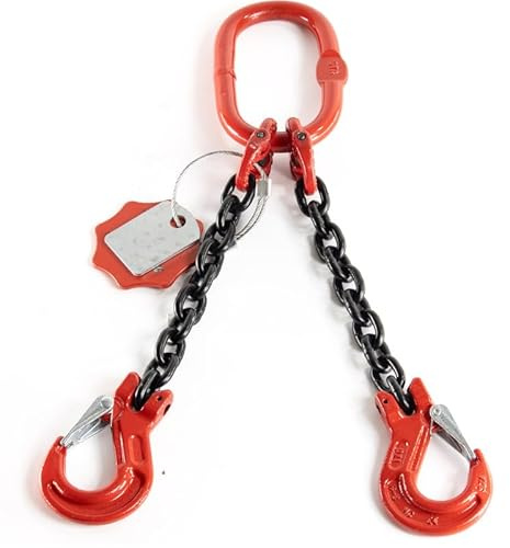 Alfa Logistik Kettengehänge 2-Strängig 8mm x 1m - Hochfest Anschlagkette - Krankette Robuste Ausführung - Verzinkte Kette Güteklasse 8, Kette für Kräne mit zwei Gabelkopfhaken