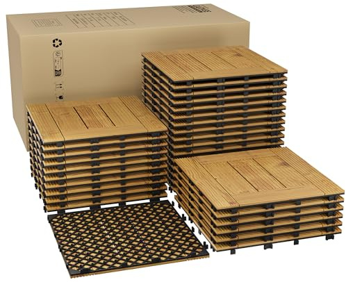 33 piastrelle ad incastro in legno di acacia massiccio, 30,5 x 30,5 cm, per interni ed esterni, impermeabili, per balcone, cortile, giardino e piscina, per tutte le stagioni, legno naturale