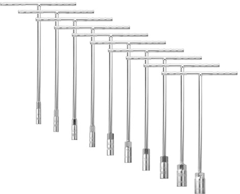 sourcing map 10pcs T-Handle Wrench Socket Set, 6-Point Steel Metric Socket Wrench (7/8/9/10/11/12/13/14/17/19) with Long Reach for Motorcycle Bicycle Car Repair, Silver