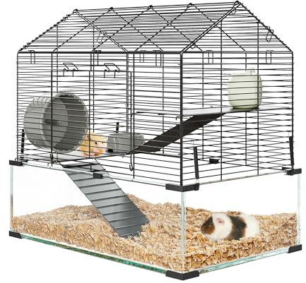 MilleLoom Hamster Cage Starter Kits, Guinea Pig Cage with 3-Layer Platform,Wheel,Water Bottle, Hideout,Bowl Accessories, Pet Rat Cage for Chinchillas, Hedgehog, Syrian, Gerbil-Chew Proof Metal