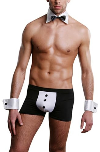 Generisch Stripper Vêtements pour homme Sexy Stripper Vêtements pour homme Ensemble de costume comprenant nœud papillon, slip et bandages de poignet sexy érotique (noir, taille unique)
