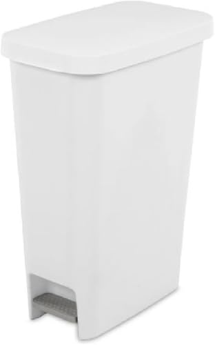 Patuka Fusion 11 Gallon Slim Kitchen Trash Can with Step Pedal – White Textured Finish – Space-Saving Rectangular Waste Bin with Hands-Free Lid