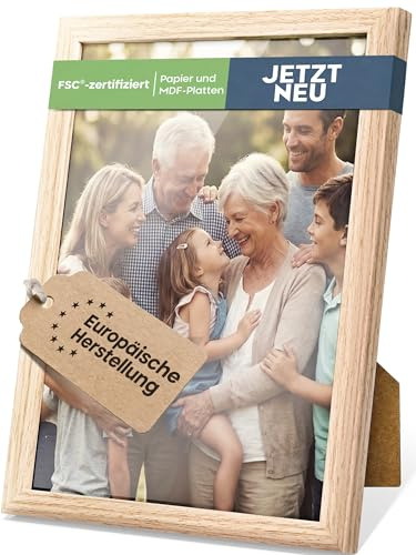 Skabt med Omtanke Bilderrahmen Natur 21 x 29,7 cm DIN A4 | FSC®-zertifiziertes Holz aus kontrollierter Forstwirtschaft | Zeitloser Bilderrahmen mit Acrylscheibe für Fotos & Drucke