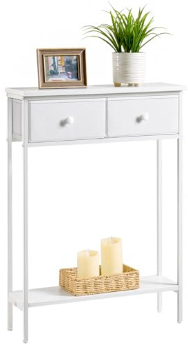 Small Entryway Table with Drawers & Storage Shelf High Tall Little Narrow Front Door Console Tables Skinny Slim Wall Table for Entry Hall Hallway Foyer, Thin Bedside Nightstand for Small Space Bedroom