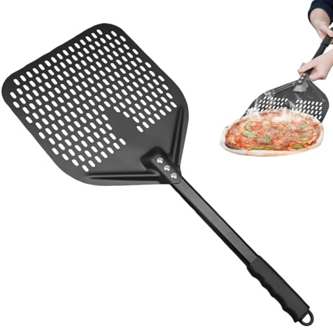 12 Inch Pizza Peel - Aluminum Metal 11.81x28.54 | Non Stick Turning Shovel with Perforated, Baking Dough, Pastry Flipping | Pizza Spatula Outdoor Oven, Home Kitchen