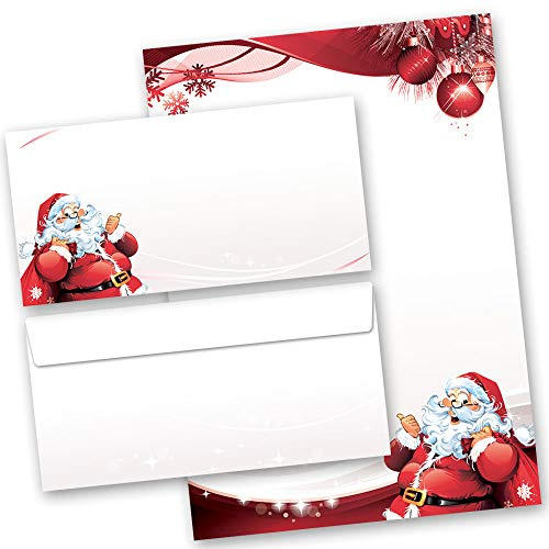 Briefpapier Set, 40 tlg. Nikolaus, BRIEF AN DEN WEIHNACHTSMANN Weihnachten 20 Blatt Briefpapier + 20 passende Briefumschläge DIN LANG ohne Fenster | Paper-Media