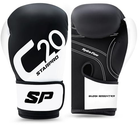 Starpro C20 Gants de Boxe en Cuir synthétique et Coussinets pour l'entraînement Professionnel en Muay Thai, Kickboxing, Fitness et Boxercise - Hommes et Femmes - 8 Oz 10 Oz 12 Oz 14 Oz 16 Oz