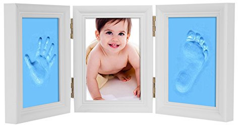 Bilderrahmen Babyabdrücke Holzbilderrahmen Klappbarer Fotorahmen Photorahmen Holz Klapprahmen mit Handabdruck Fußabdruck Fotogalerie Tischdekoration Aufsteller Tischrahmen für Geschenk