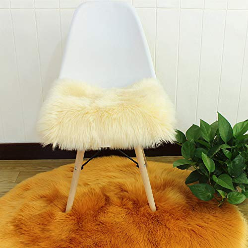 Martin Kench Faux Lammfell Sitzkissen, Schaffell Sitzauflage Longhair Fell Optik Nachahmung Wolle Sofa Matte (Beige,40 * 40cm)