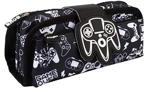 Fringoo - Silikon Patch Kids Stiftemäppchen für Jungen | Perfekt für Schule | 2 Reißverschlussfach-Stiftemäppchen für Schulbedarf - Game On