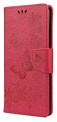 Skhawen iPhone SE 2020 Hülle iPhone 7/8 Hülle Flip Wallet Stoßfest Blumen Schmetterling PU Leder Handyhülle Magnet Ständer Kartenhalter Silikon Bumper für iPhone SE 2020/7/8, Rose Rot