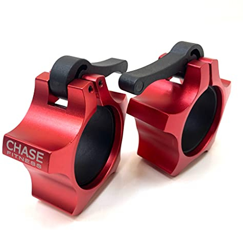 Chase Fitness Aluminum Locking Collar 2 Inch 50mm Olympic Dumbbell Barbell Premium Quality (Red)