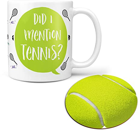 NOT JUST A PRINT Personalised Tennis Gift Set - Mug and Free Coaster - Fun Present for Tennis Player Fan. Customised Father's Day Gifts for Dad, Father or Grandad