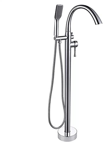 WPHH Rubinetto per Vasca Autoportante, Miscelatore per Vasca da Terra con Deviatore per Doccia, Rubinetti per Doccia in Acciaio Inossidabile 304 con Doccetta E Beccuccio Girevole,Cromo
