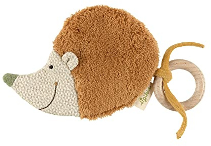 Sigikid 39707 Knistergreifling Igel Green, Babyspielzeug aus Bio-Baumwolle mit Knistereffekt und Buchenholzring zum Greifen Spielen für Babys & Kinder von 0-36 Monaten, Braun, 17x12x1 cm, Braun/Igel