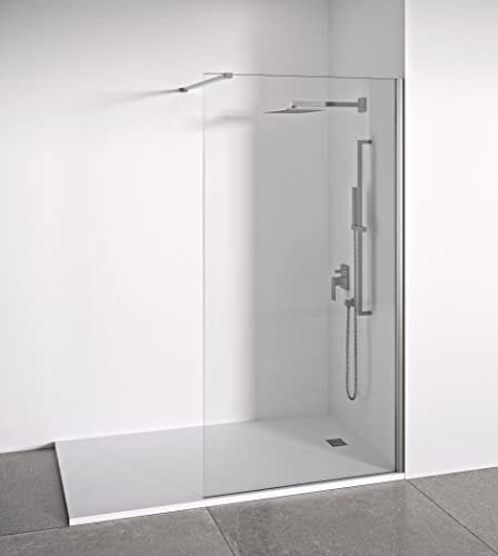 Duschwand Glas 100 x 195 cm - Walk In Dusche - Transparent Einscheibensicherheitsglas 8 mm Dicke – Antikalk- Silberglanz Profile - Duschtrennwand - Duschabtrennung Walk-In Dusche