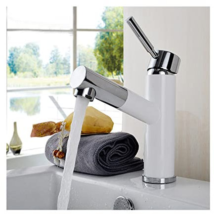 Bathroom Faucet Single Handle Bathroom Sink Faucet Countertop Installation, Basin Mixer Tap with Pull out Sprayer, Hot and Cold Adjustable, for Kitchens, Washstand and Motorhomes, Brass,white a