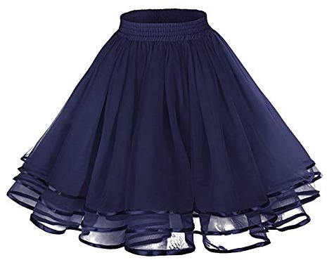 Damen Kurz Retro Rock Hohe Taille Tutu Tüllrock Ballett Blase Petticoat 50er Unterrock Tütü Minirock Reifrock Kleid Tüll Underskirt Karneval Kostüm (Marine, One Size)