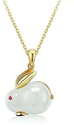 Collier lapin porte-bonheur 2023 de style chinois pour femme avec pendentif lapin porte-bonheur pour le Nouvel An G Jewelry G1E1 Colliers festifs chinois, Métal, Jade