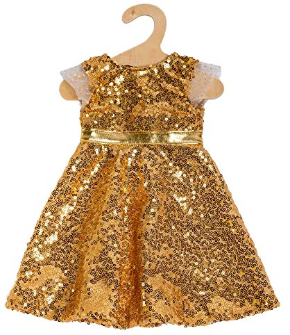 Heless 2330 - Puppenkleidung im Design Goldstar, Kleid mit goldenen Pailletten und Gürtel für Puppen und Kuscheltiere der Größe 35-45 cm