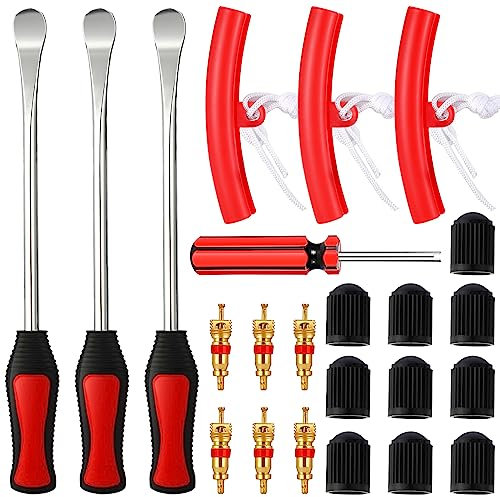 Royouzi Reifenheber Reifen Montiereisen 23 Anzüge, 3pcs Reifenheber Montierhebel Werkzeug 3pcs Rad Felge Protektoren Tool Kit 10 Reifenventilkappen und Kappen Werkzeugsatz für Motorrad Fahrrad