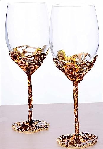 Weinkelche, Trinkglaswaren, 2 Stück Weinglas, handgefertigter roter Windkelch aus bemalter Emaille, bleifreie Haushaltsweingläser, Geschenk for Freunde, Liebhaber, Geburtstag, Weihnachten, Hochzeiten